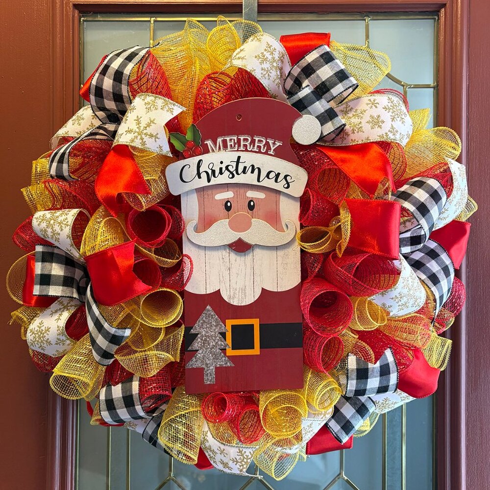 Santa Clause Deco Mesh Christmas Wreath - 24"